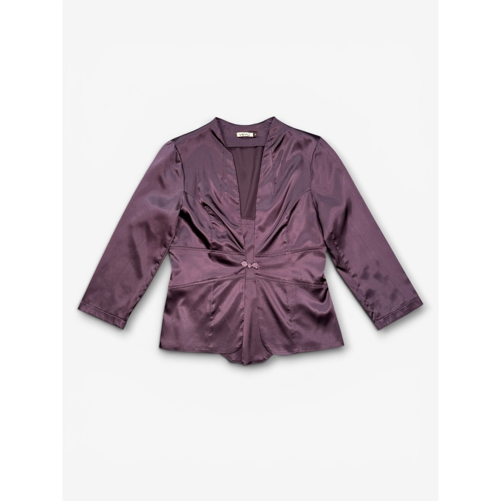 00s VEVU Satin Evening Jacket‎ Plum XS Fitted 3/4 Sleeve Cocktail
